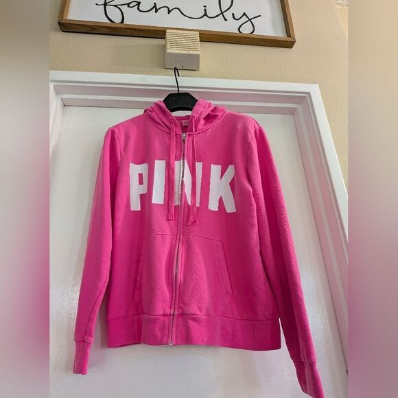 PINK Victoria's Secret Pink Hooded Sweatshirt Large Zippered Hoodie - Picture 3 of 7